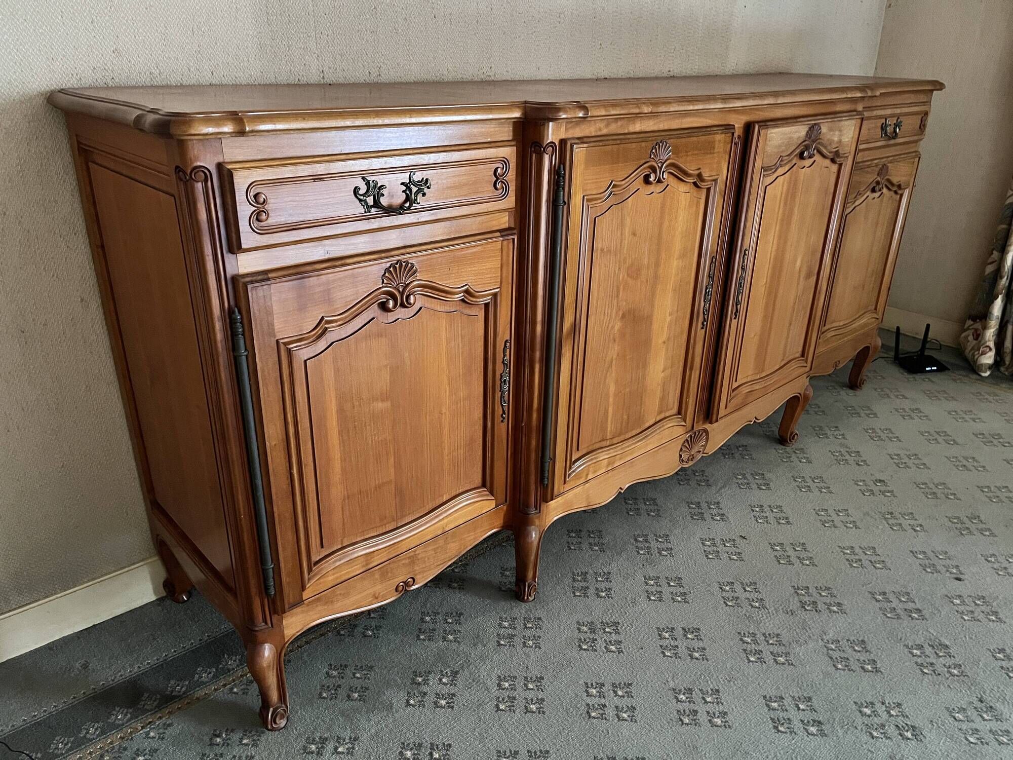 Grand buffet enfilade in Louis XV style in cherry wood – 240 cm