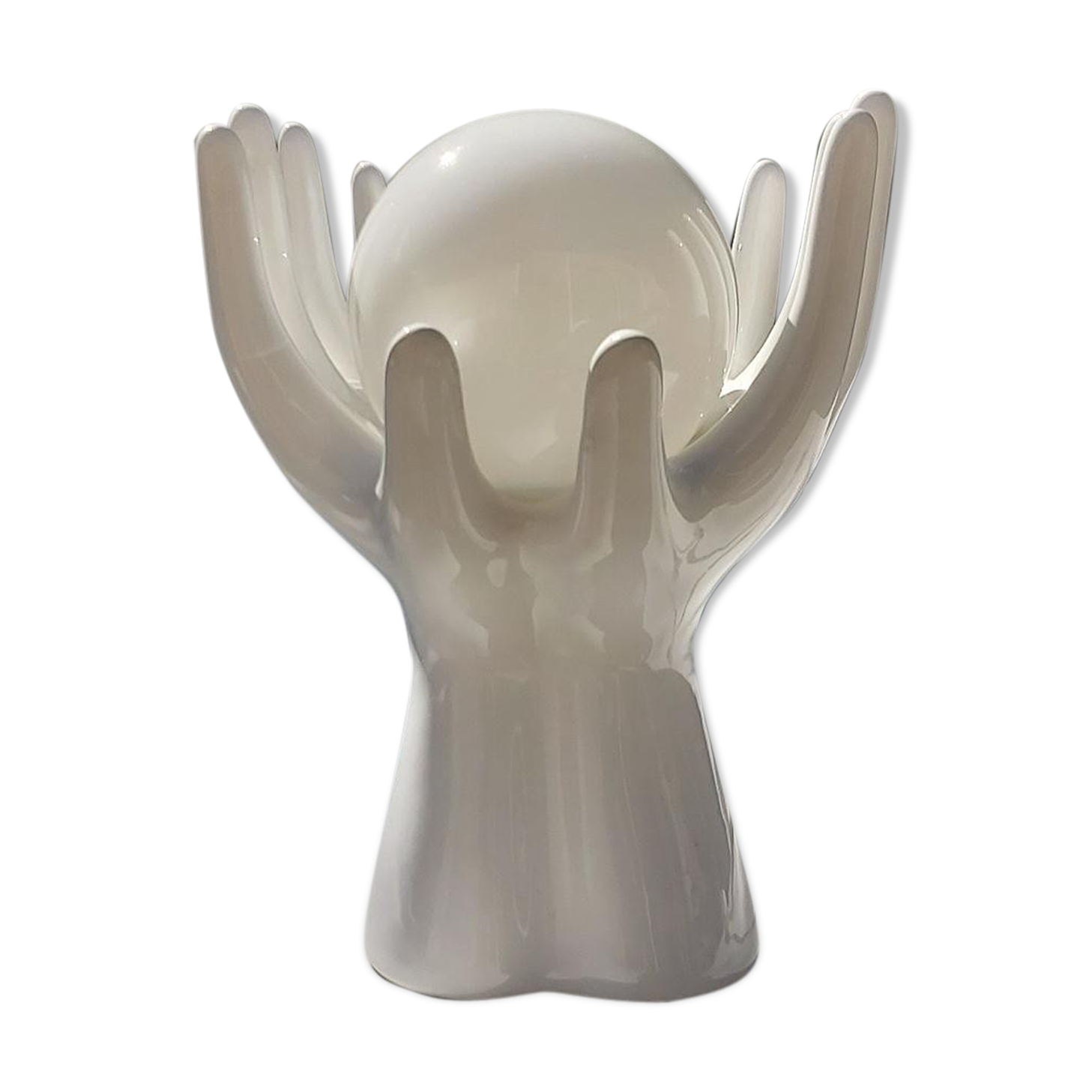 White ceramic hand lamp opaline ball 70s
