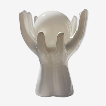 Lampe mains céramique blanche boule opaline années 70