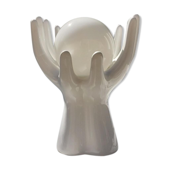 White ceramic hand lamp opaline ball 70s