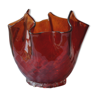 Bougeoir drapé en verre sculpté vintage