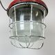Red industrial cast iron cage pendant light, 1960s