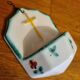 Small antique porcelain holy water font with cross
