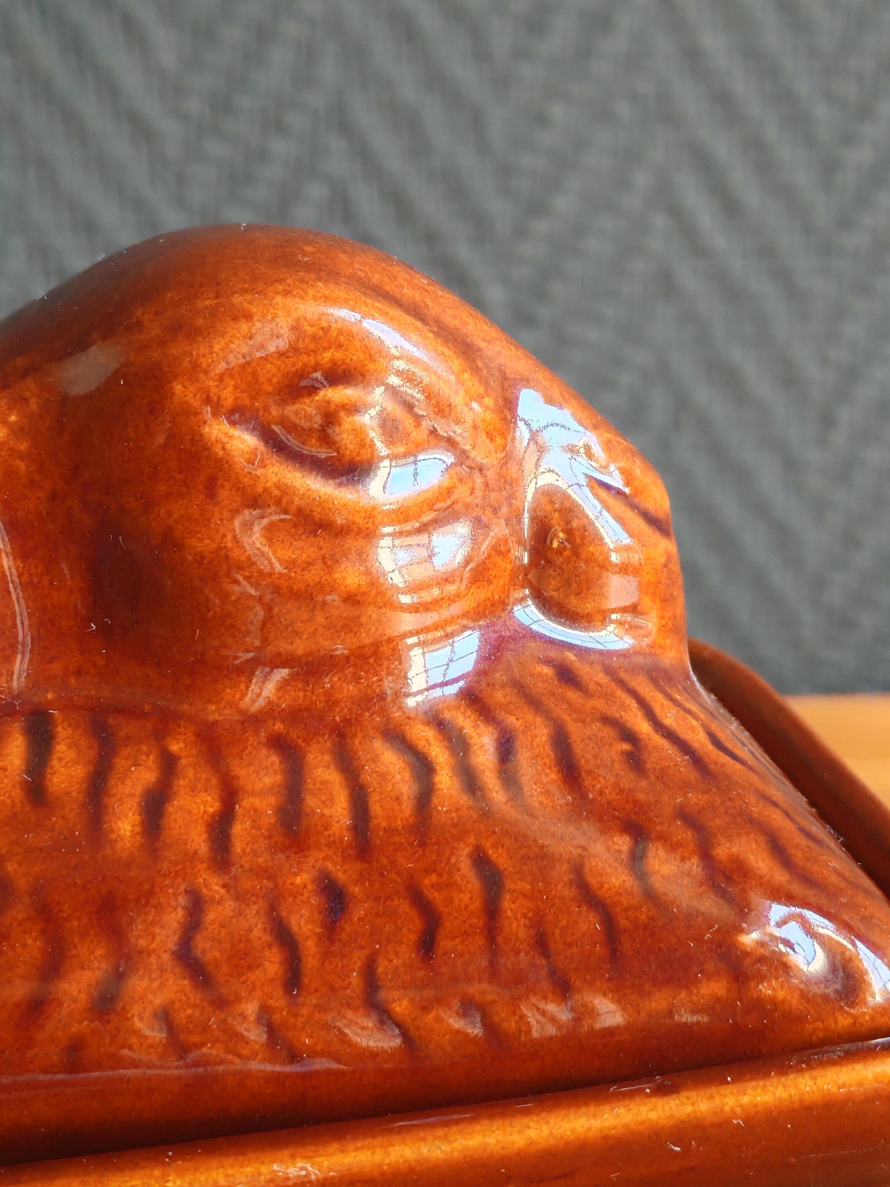 Vintage Rabbit Terrine in Glazed Ceramic - Brown Barbotine