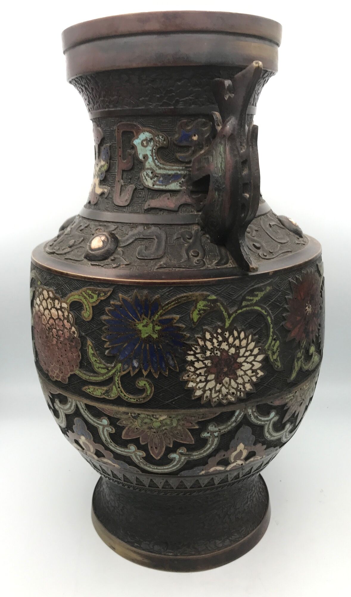 Asian cloisonné bronze vase with floral decoration, 19th century
