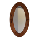 Large oval wall mirror in solid pine by Glasmäster Markaryd, Sweden, 1960s.