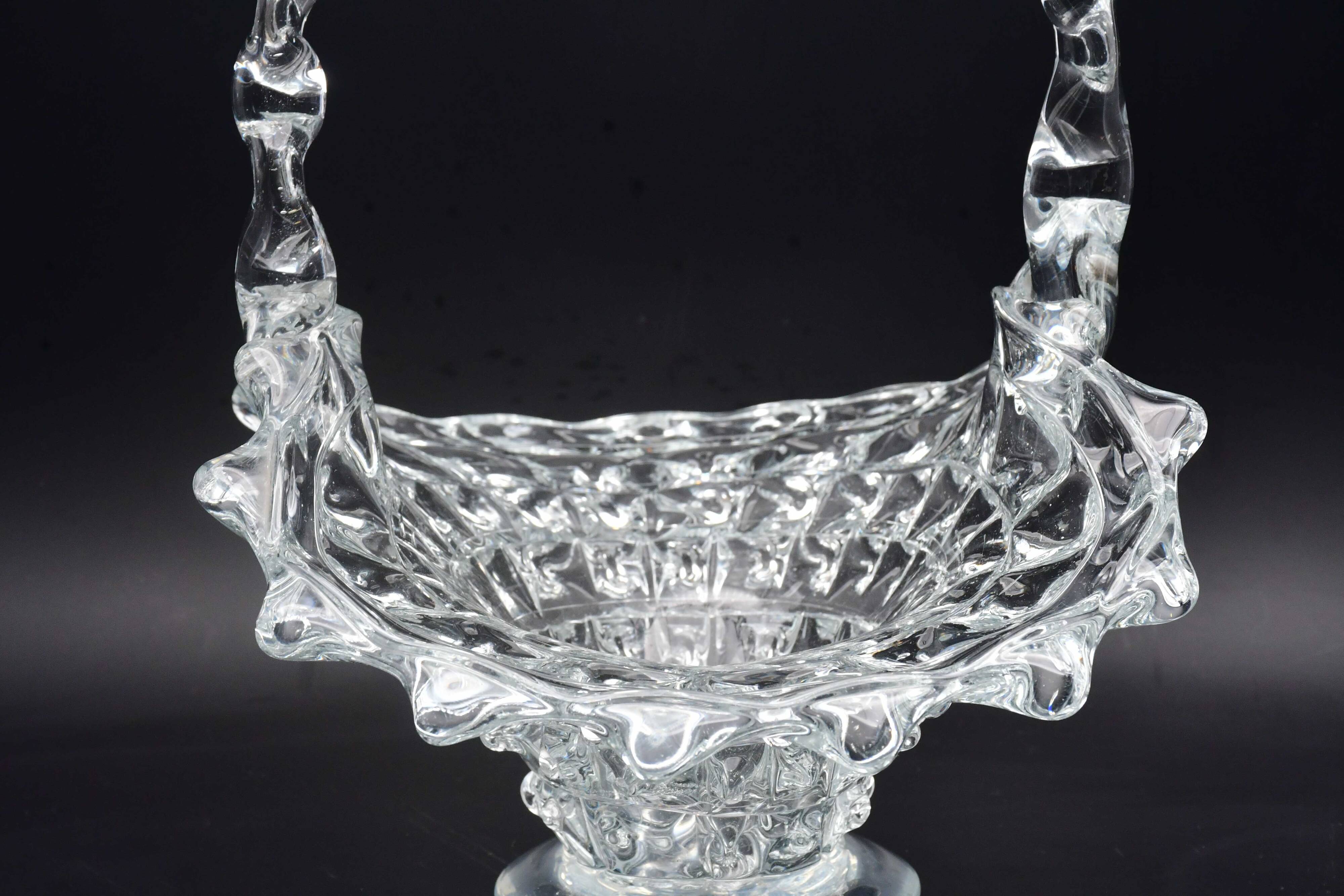 Barovier Rostrato Murano Italian glass basket centerpiece vase, 1940s