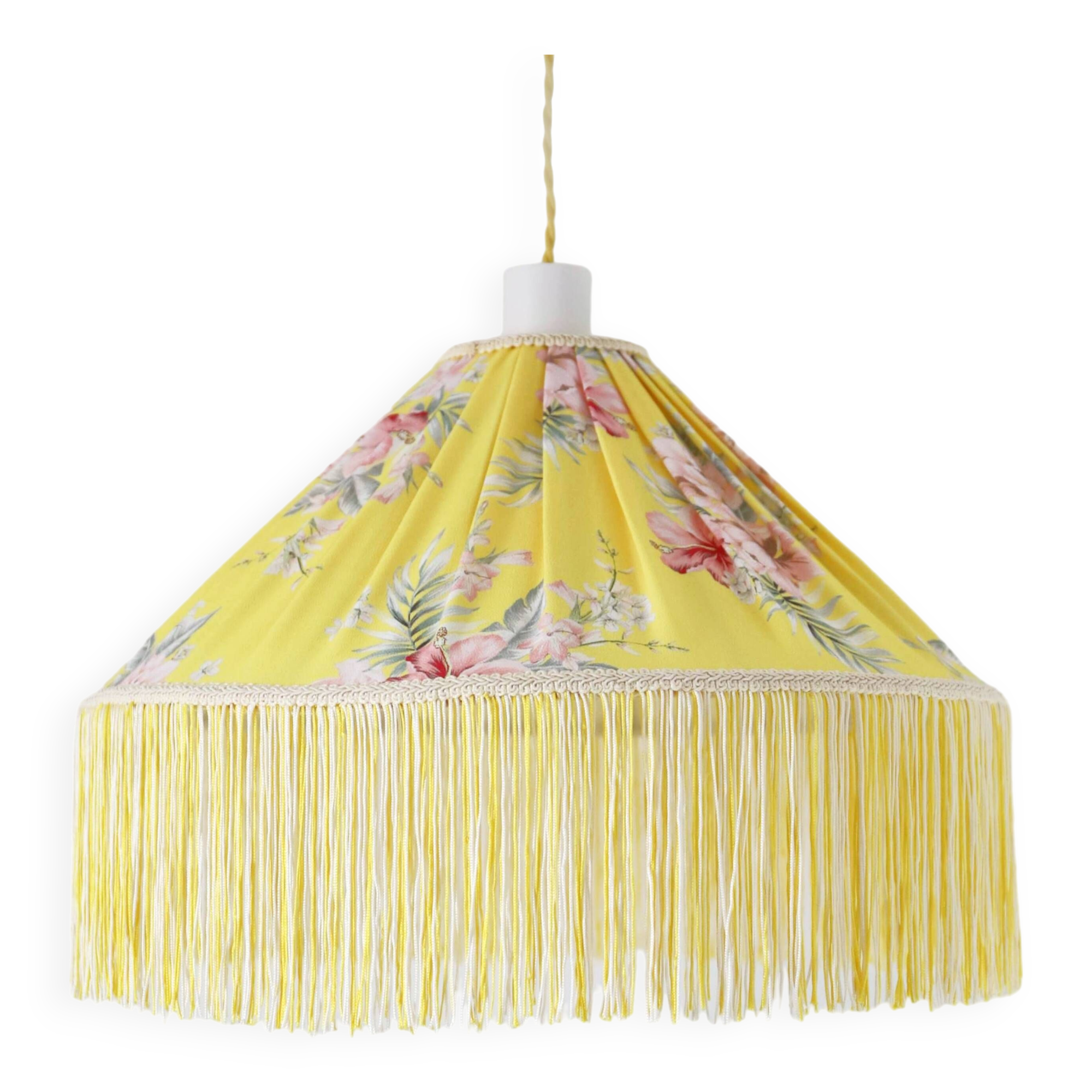 Vintage flared pendant light printed with fringes