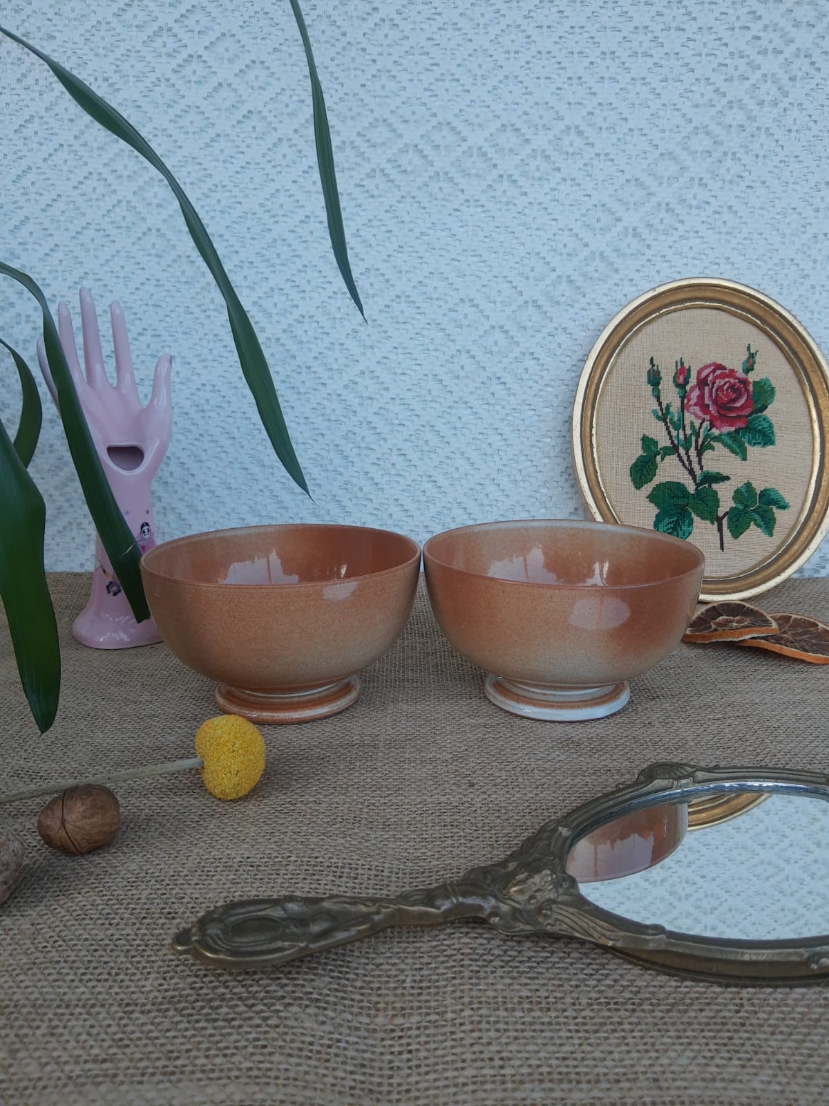 Two piedouche bowls in montgolfier glazed sandstone France
