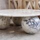 Round Coffee Table with Ball Sphere Legs Base in Violet Viola Veined Marble