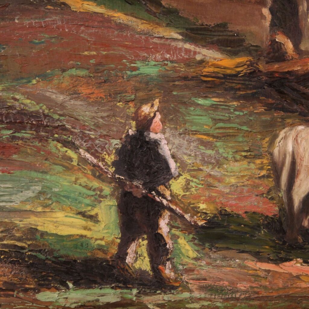Bucolic landscape painting signed 50's
