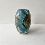 Polychrome blown glass ovoid vase signed Mdina - Circa 1960