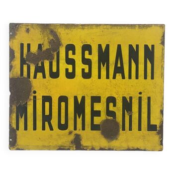 Plaque émaillée d'arrêt de bus vintage 50's "Haussmann Miromesnil"