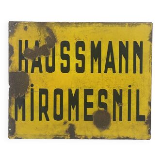 Enamelled plate of vintage bus stop 50's "Haussmann Miromesnil"