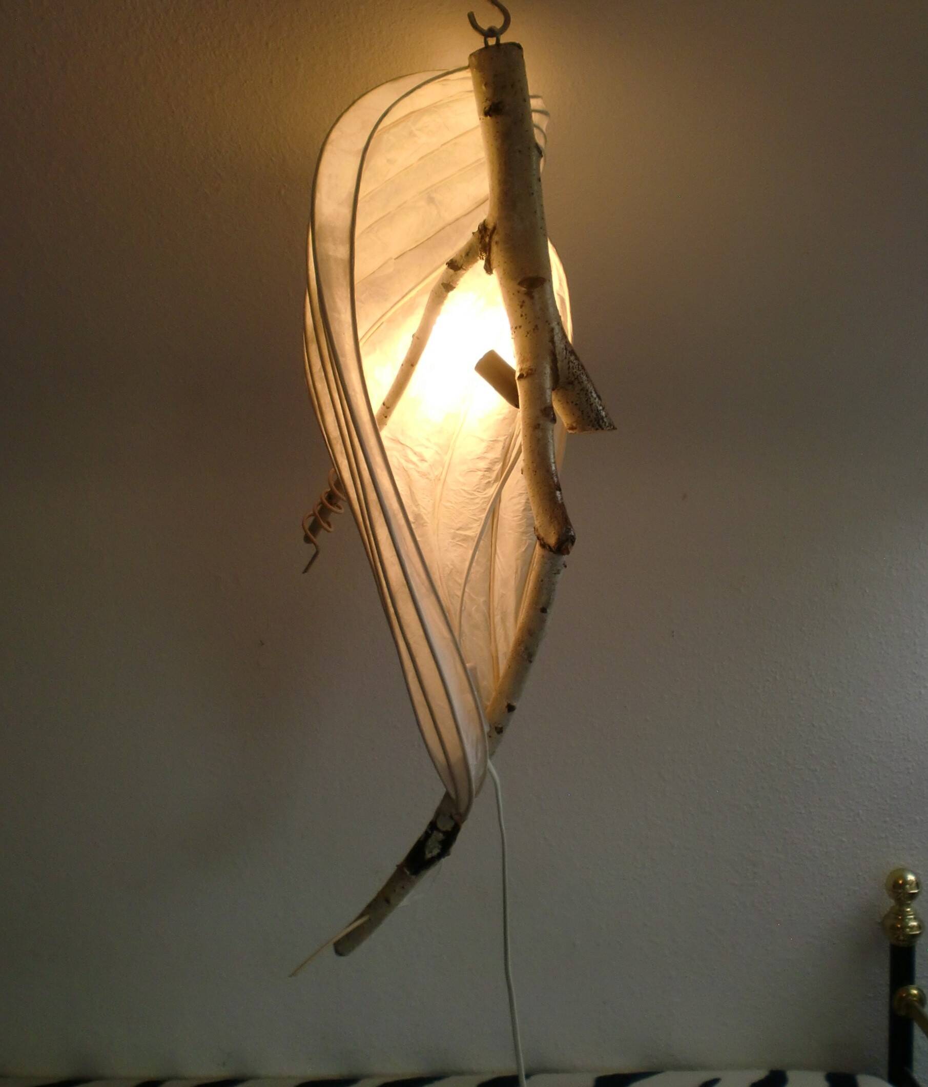 Organic Light Sculpture Wall Hanging Lamp, Birch Branch +Paper