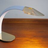 Vintage inscribed leather and gold-plated brass table lamp, Italy 1970s