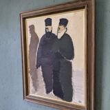 Mid-Century Modern Swedish "The Priests" Vintage Figurative Oil Painting, Framed