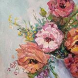 Acrylic on canvas contemporary still life bohemian flower bouquet