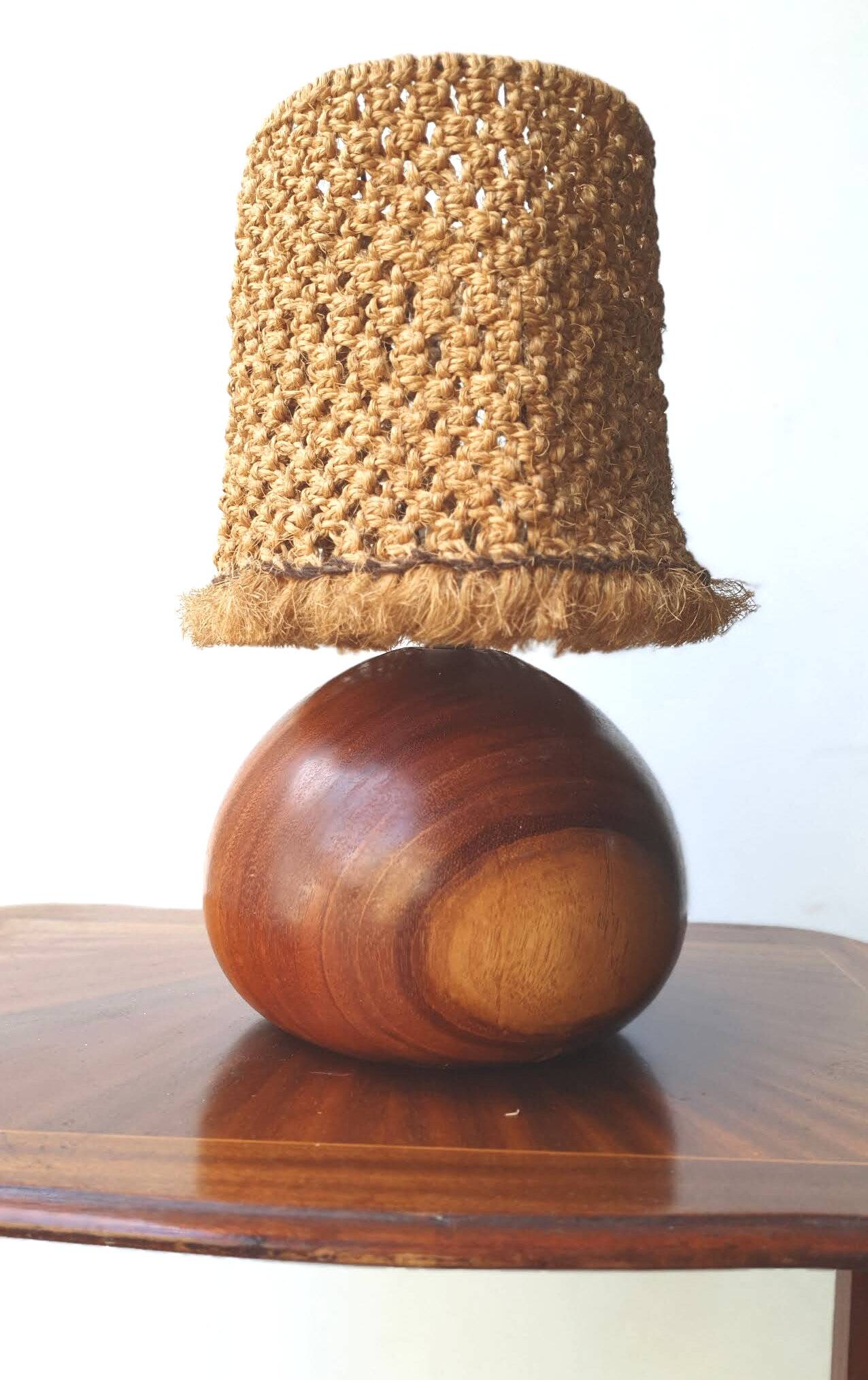 Solid wood lamp with rope shade