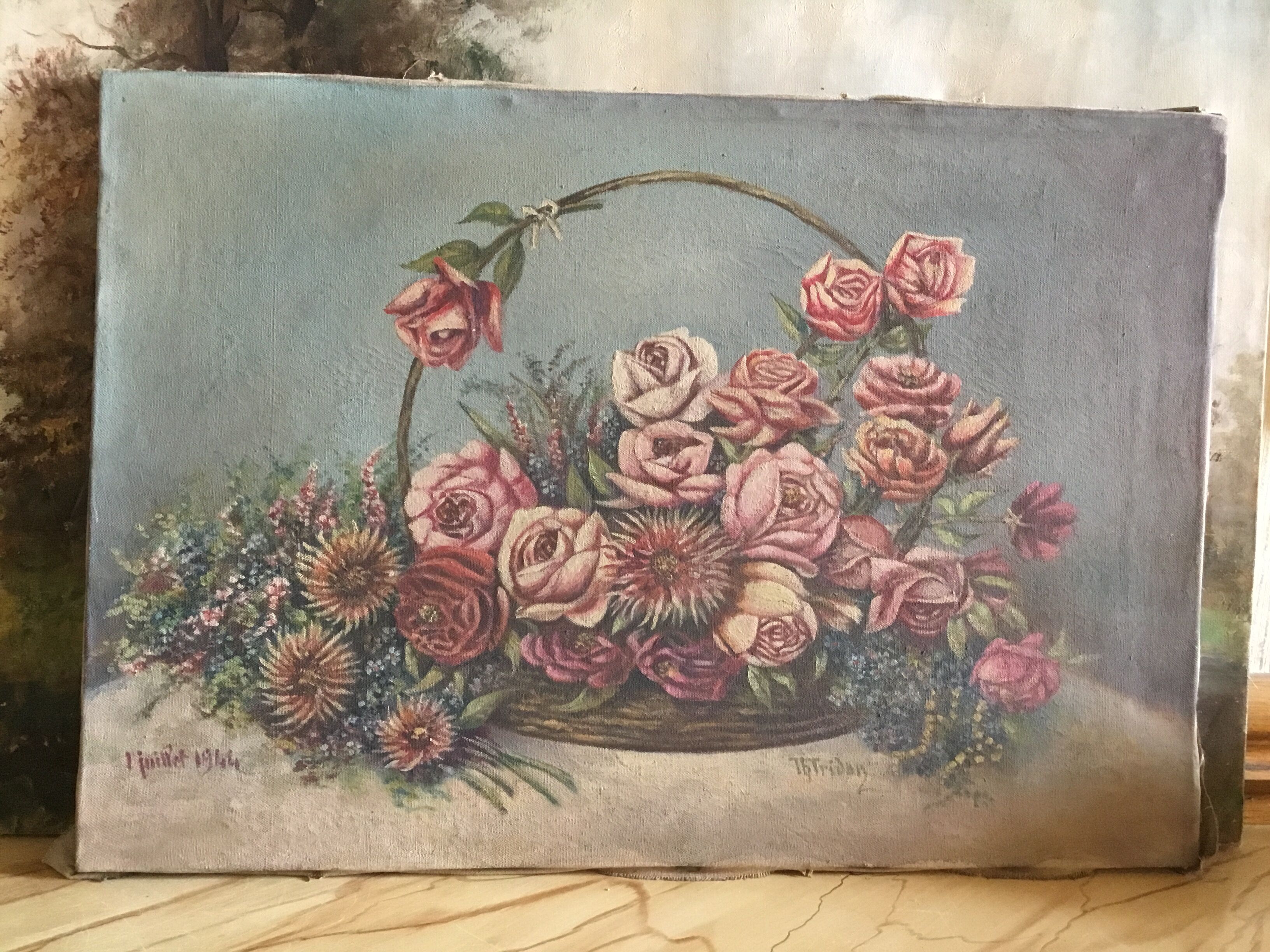 Canvas Flower basket 1940 signed