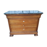Louis Philippe walnut veneer 5 drawers with black marble tray and key