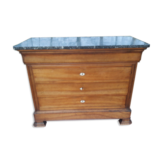 Louis Philippe walnut veneer 5 drawers with black marble tray and key