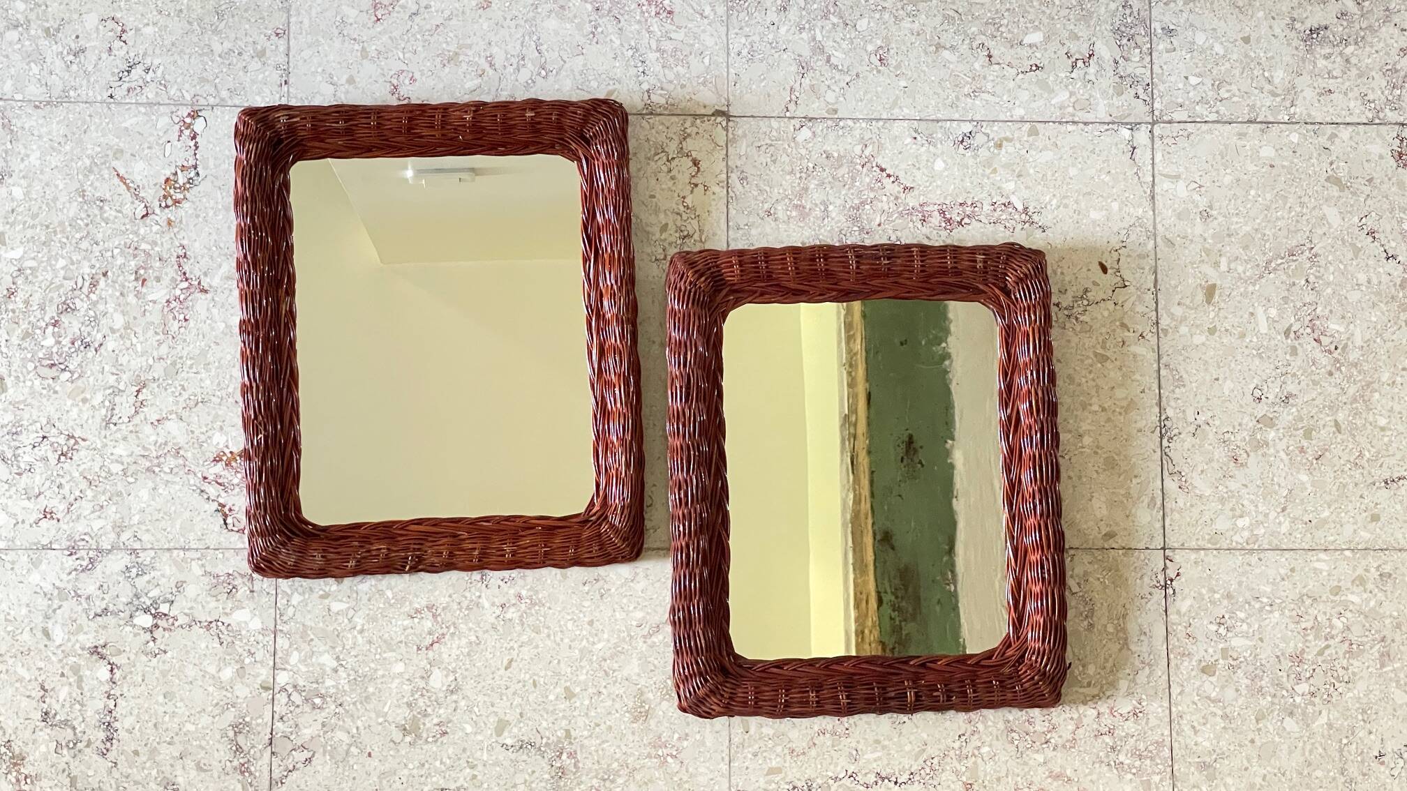 Pair of VINTAGE Rattan MIRRORS