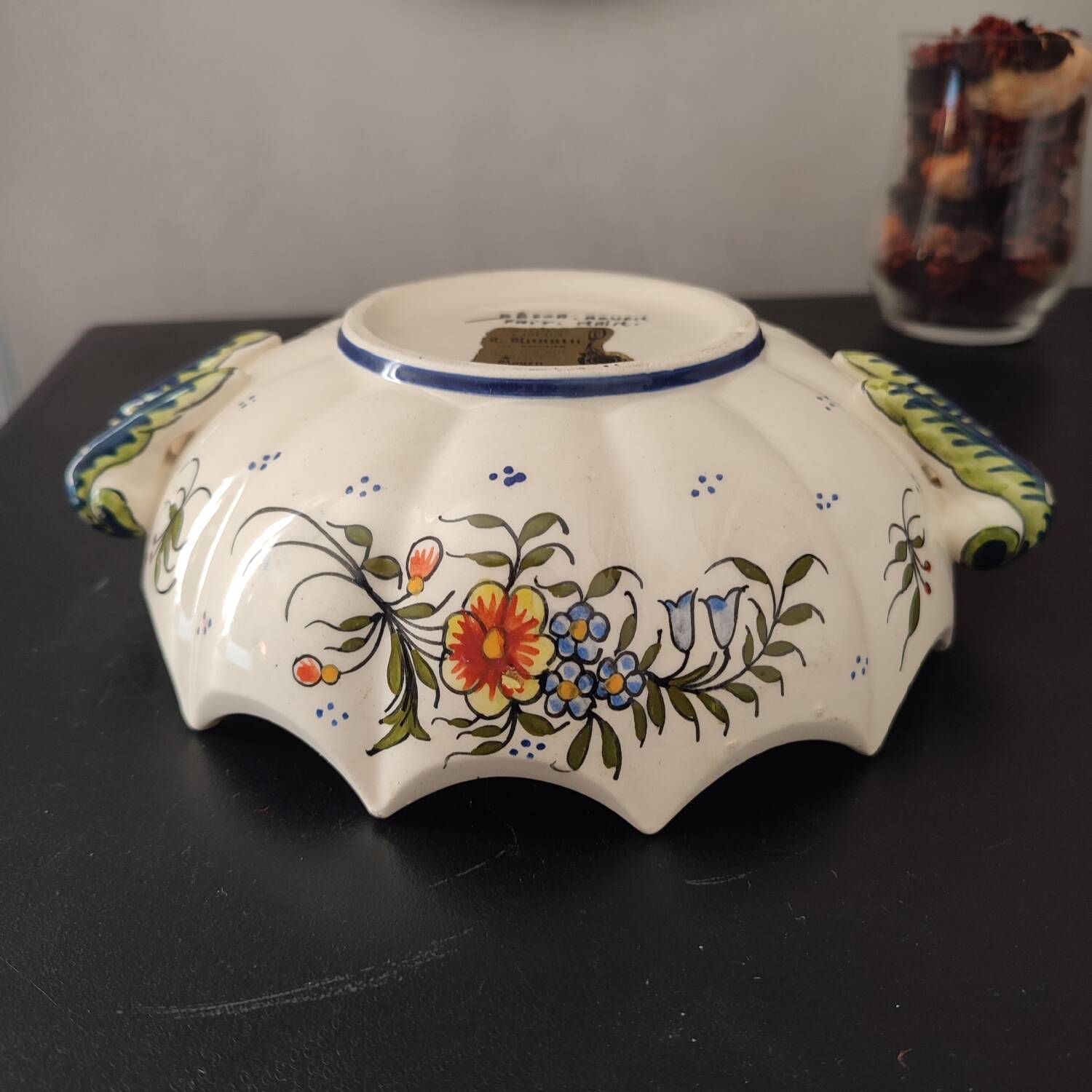 Old Rouen earthenware empty pocket cup