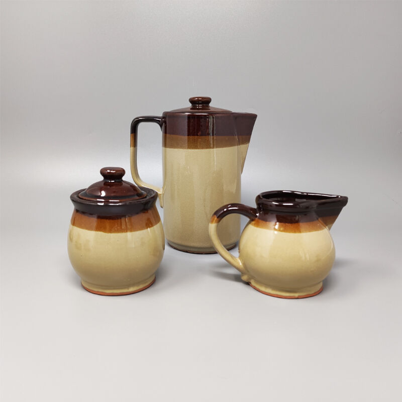 Brown Coffee Set in Faenza Ceramic. Handmade Made in Italy 1970