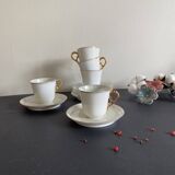 5 antique porcelain espresso cups in aqua green and gold trim