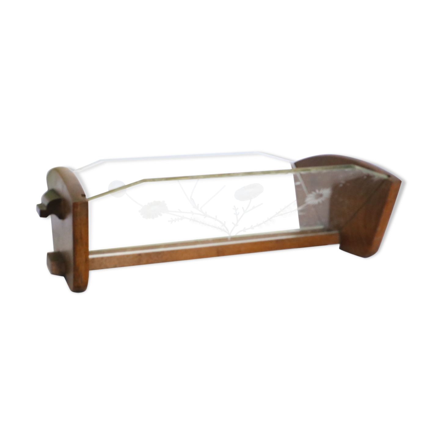 Trinket bowl wooden and glass with chiseled ornaments