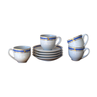 Tasses à café en porcelaine fine vintage bleu et doré