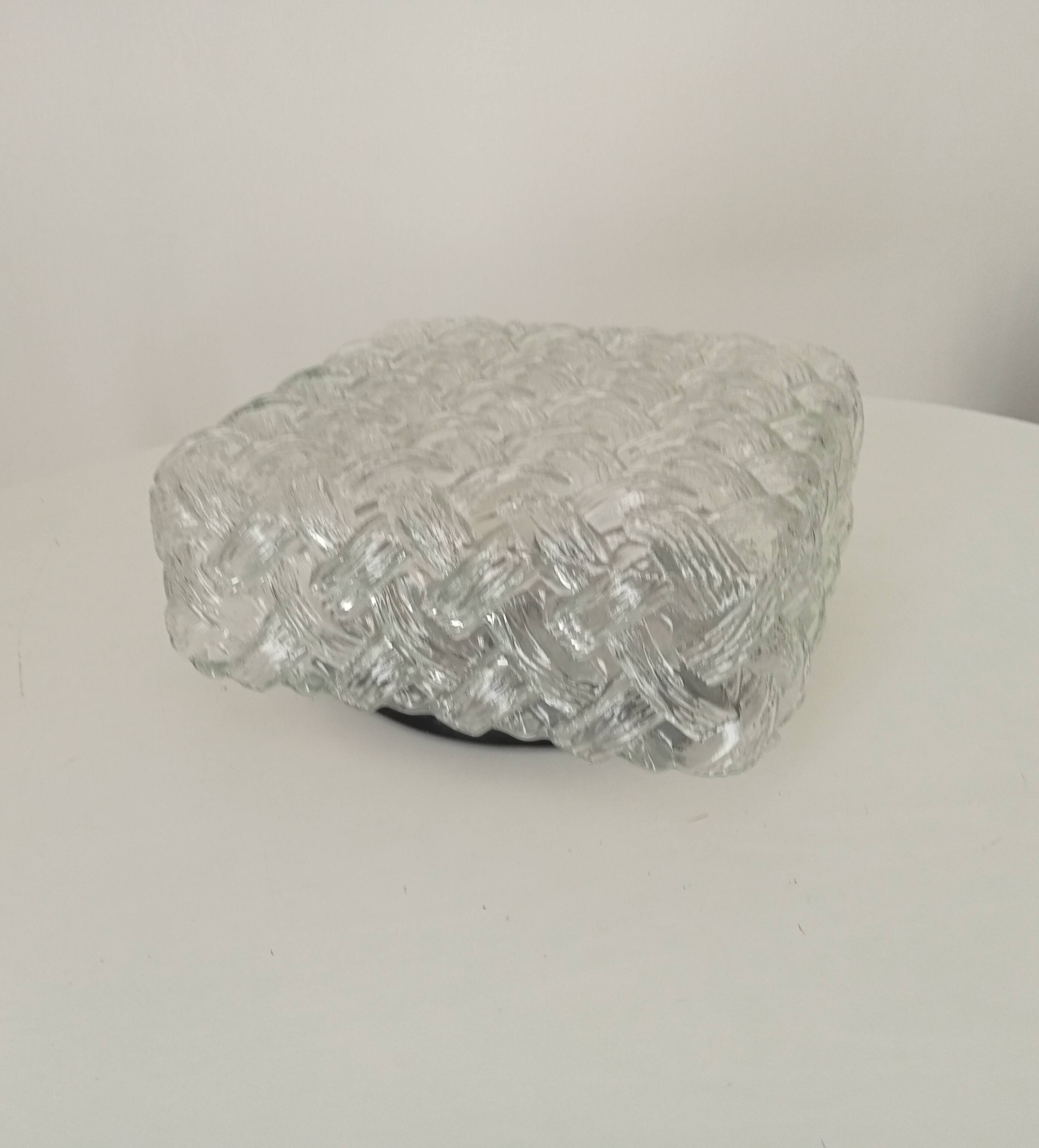 Scandinavian ceiling/wall light in structured glass from the 70s