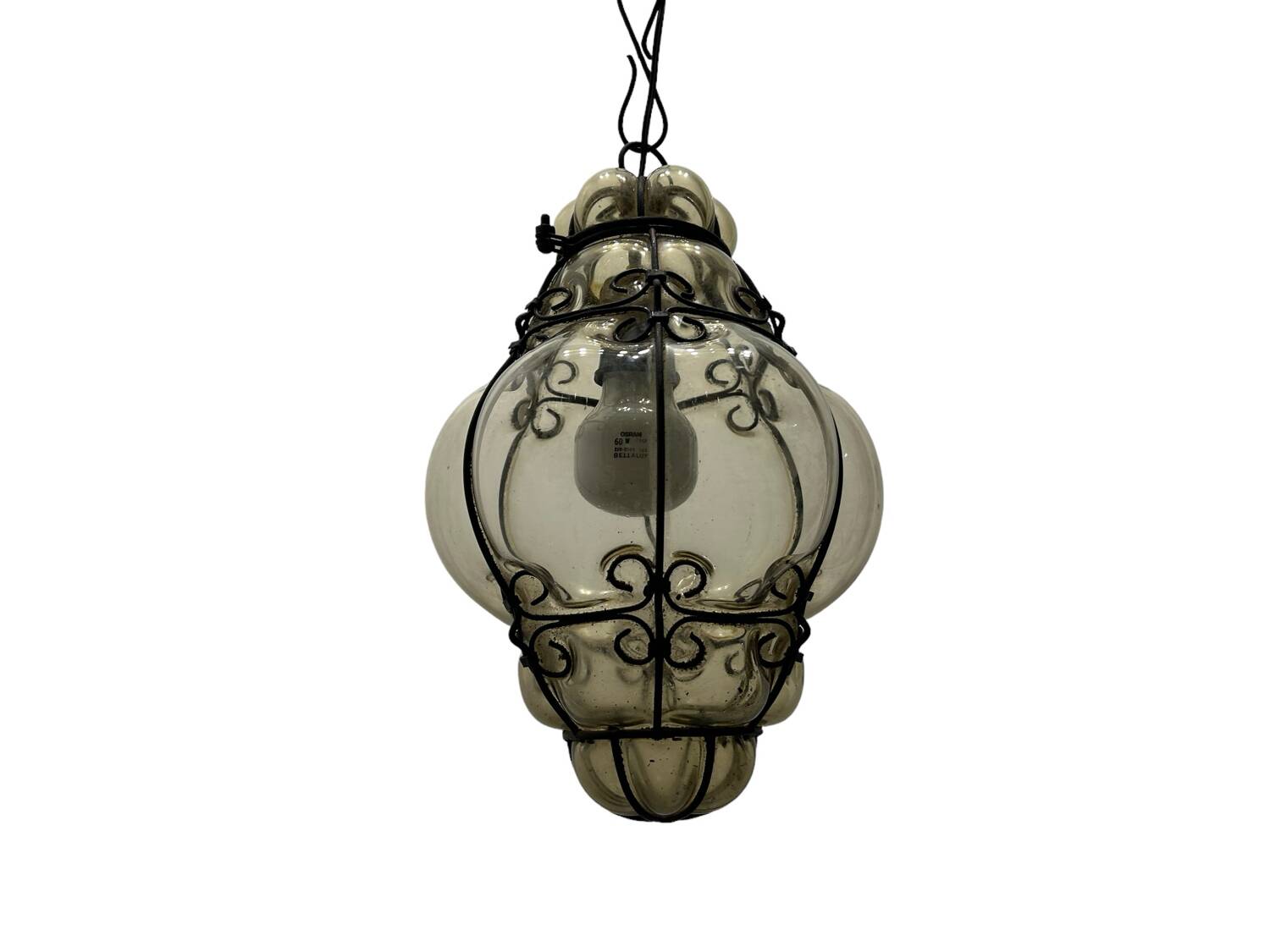 Murano Glass Wrought Iron Light Pendant