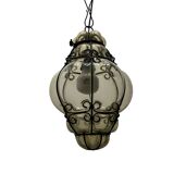 Suspension en Fer Forgé et Verre de Murano