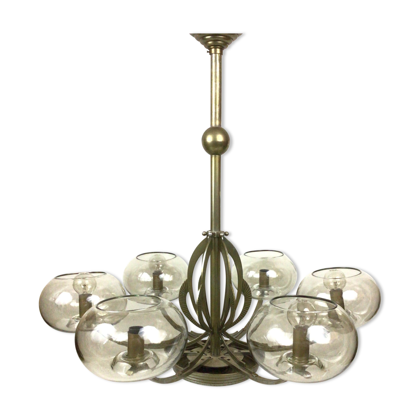 Lustre Art déco en métal et verre teinté