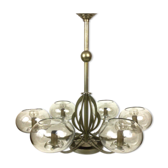 Art Deco chandelier in metal and tinted glass