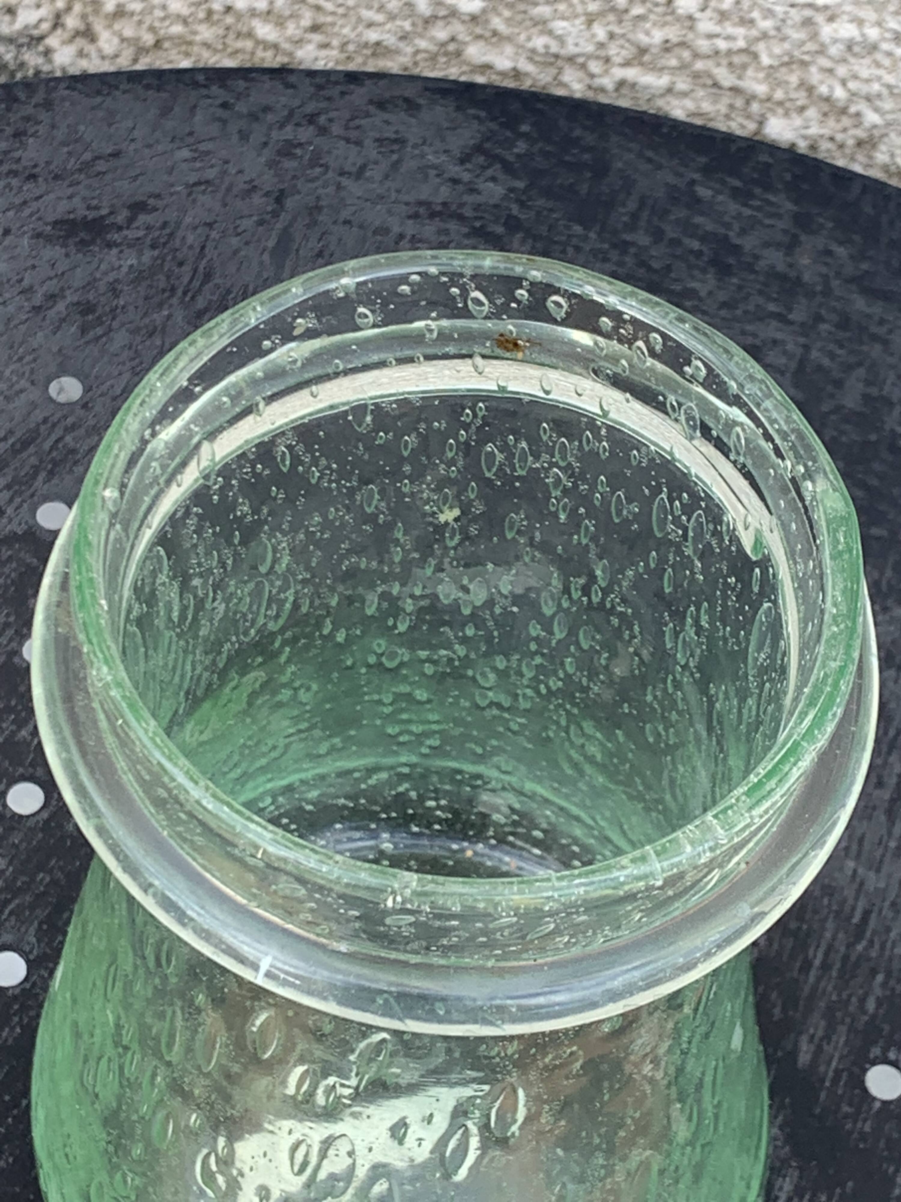 Olive or pickle jar in Biot bubble glass, hand-blown