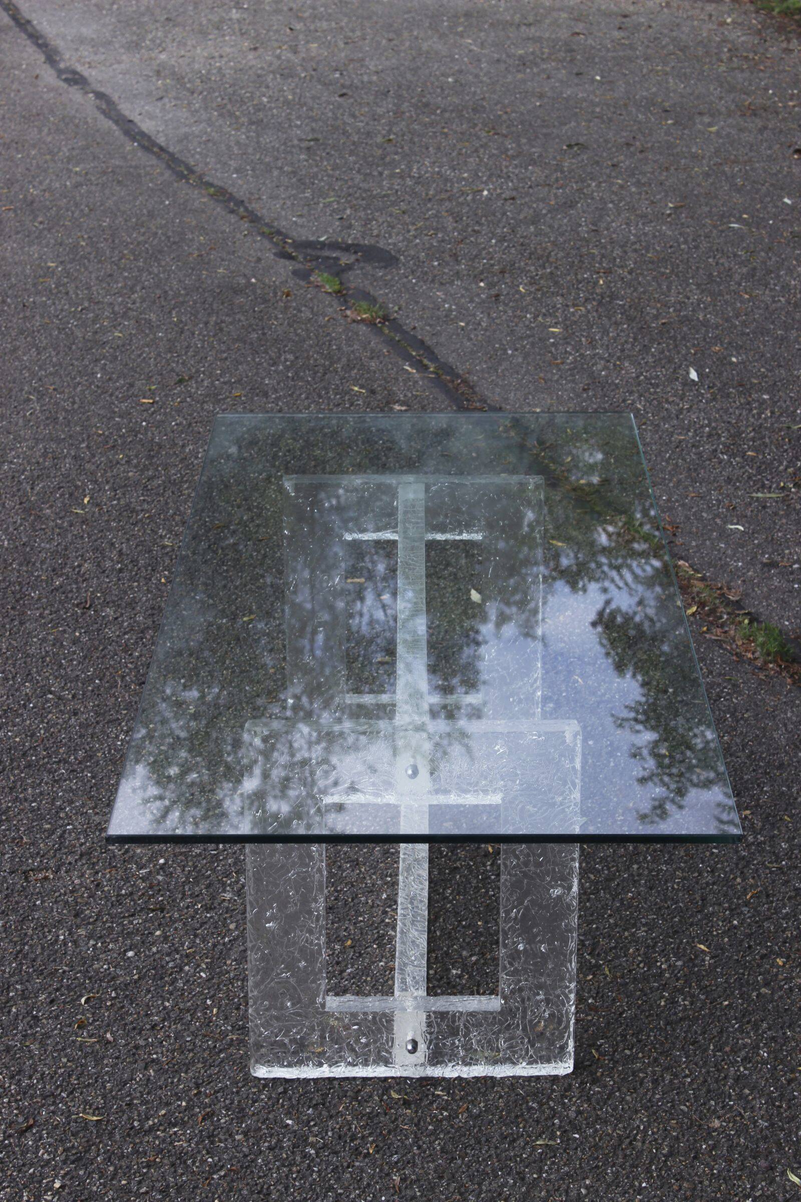 Vintage coffee table with frosted plexiglass base 1970s