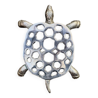 Vintage silver metal turtle trivet