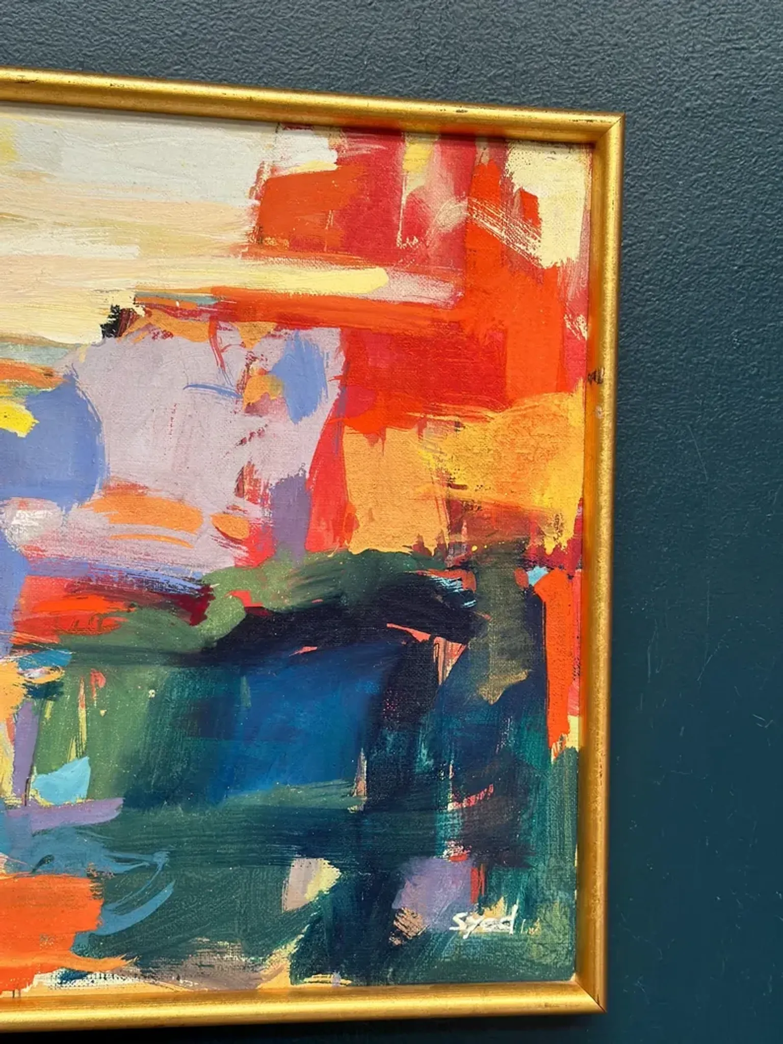 Original Oil on Canvas – “Abstract” by Ubaid Syed – Signed – Vintage & Framed – 53 × 43 cm (20.9" × 16.9")