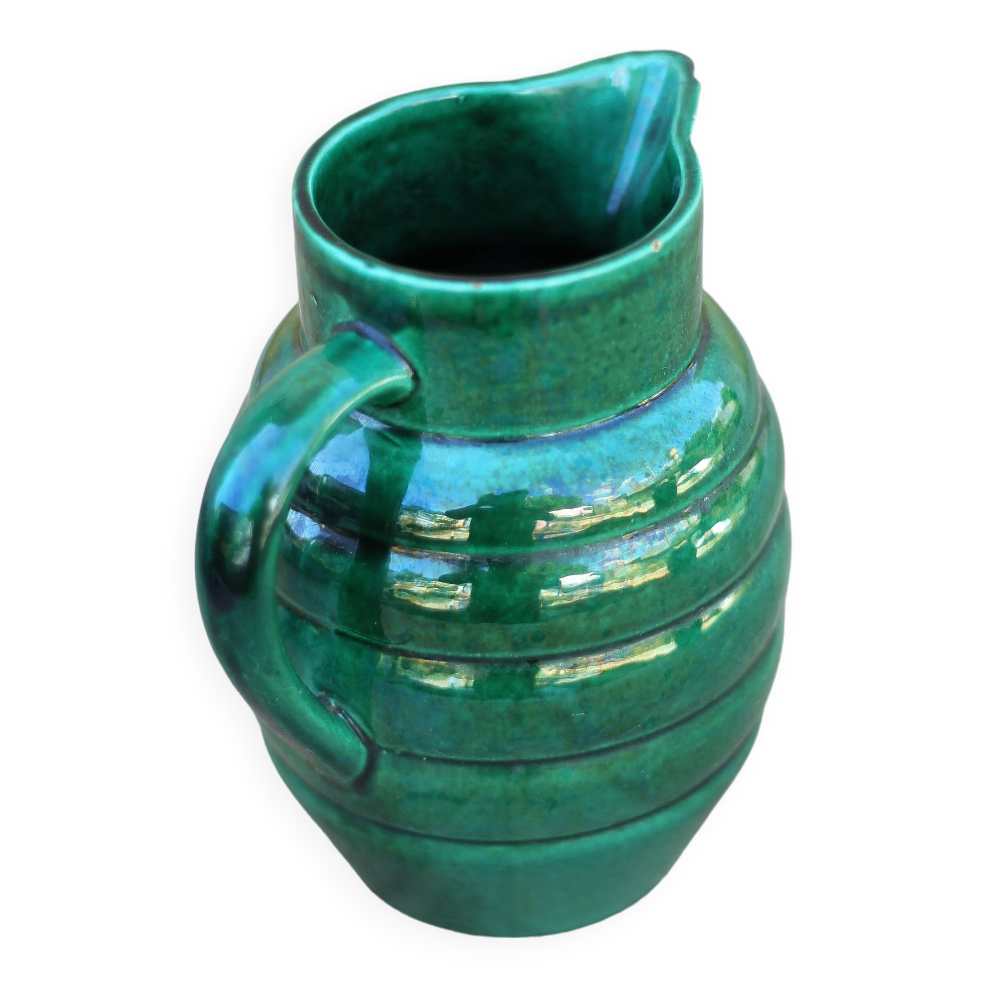 Pitcher St Clément France Lorraine 869, green pitcher, ceramic pitcher