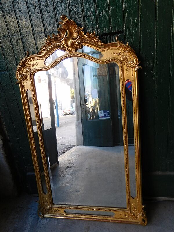 Gilded wooden mirror louis xv with frame