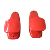 Pair of Patère coat rack Syla France plastic orange design 70s