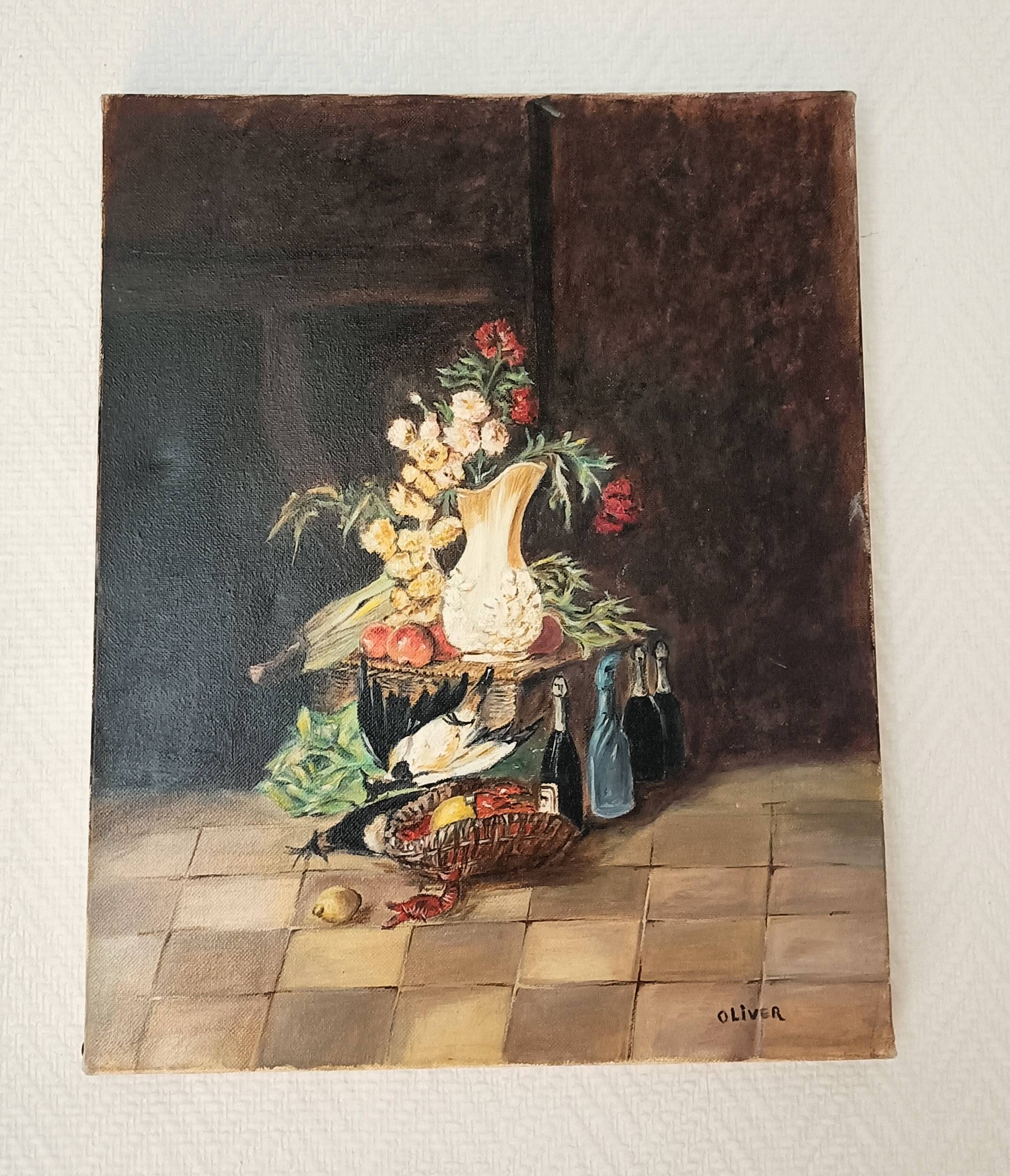 Oil painting on canvas still life signed