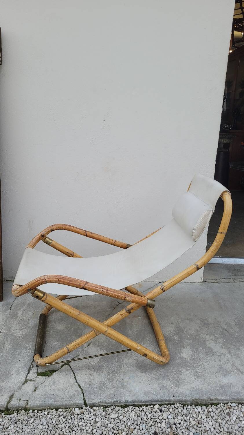 Vintage bamboo deck chair armchair 1950s Italy