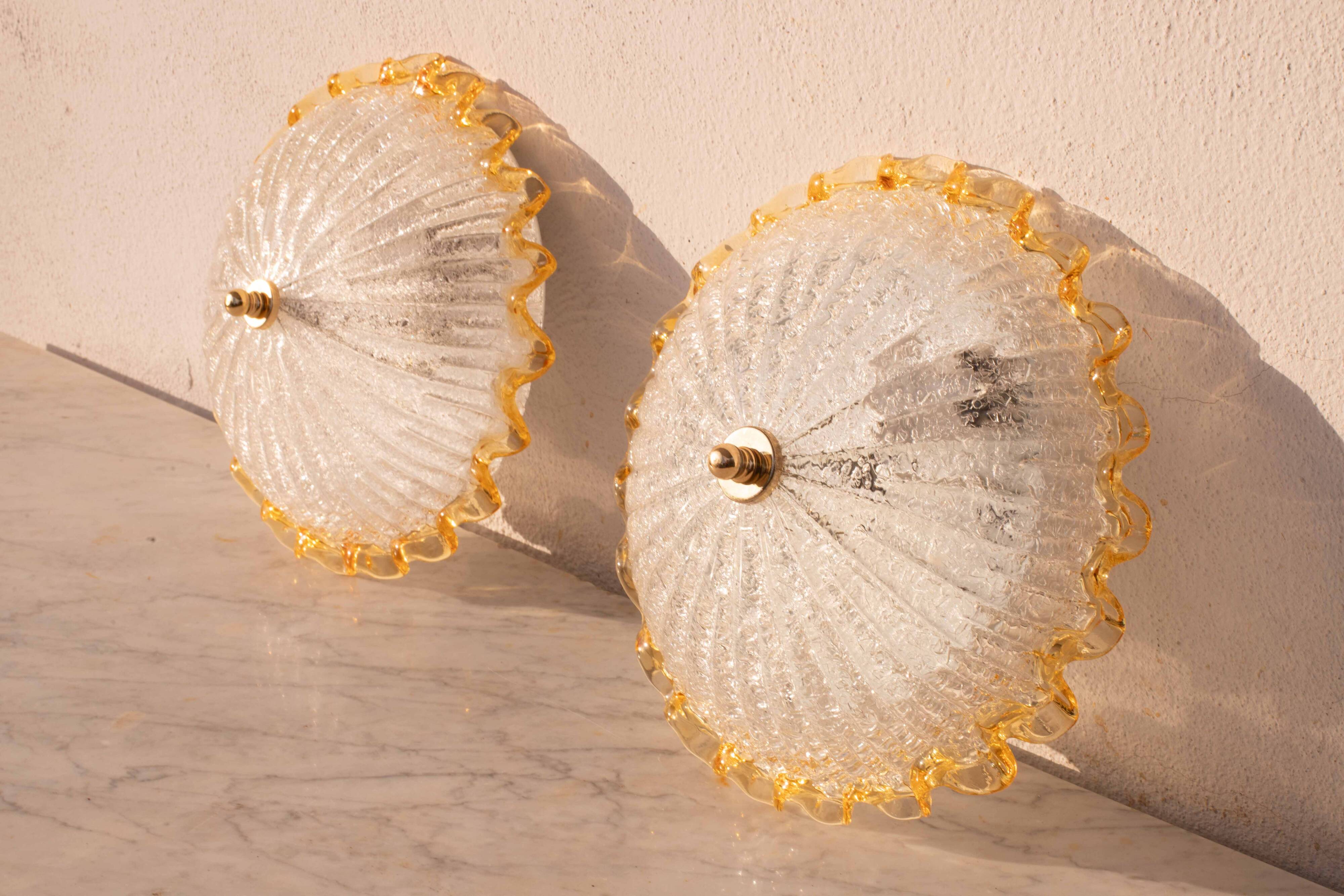 Set of 2 Charming Italian Yellow Murano Glass Ceiling Fixture, Murano, 1970