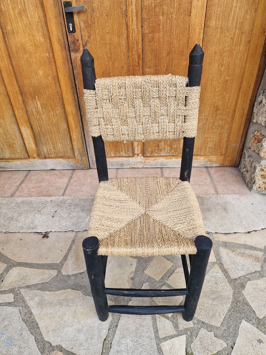 Brutalist straw-filled peasant chair
