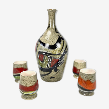 Liquor or sandstone sake service with abstract patterns