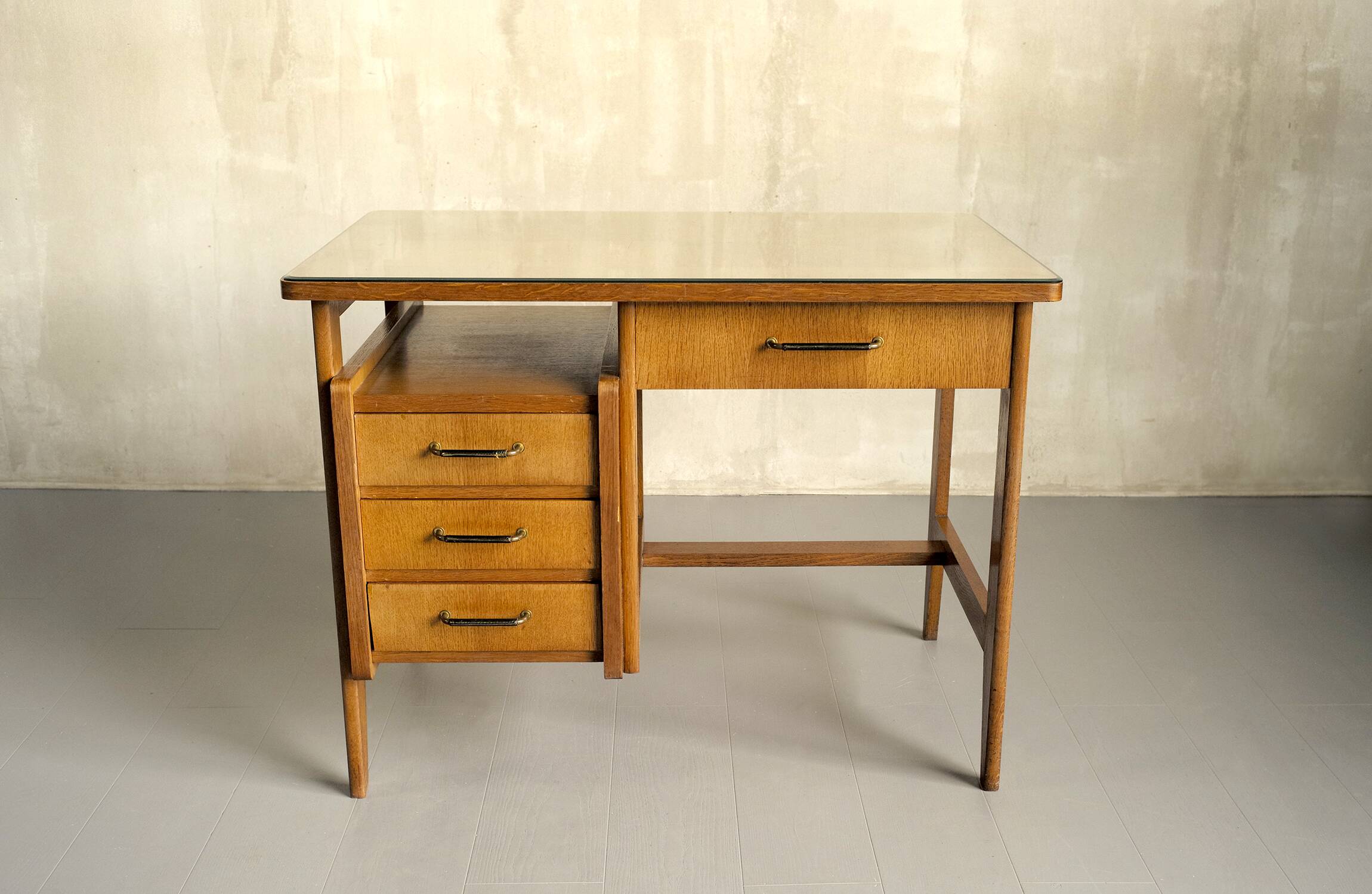 Oak and leather desk, France 1955